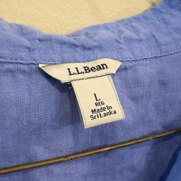 LL BEAN Womens 100% Linen Short Sleeeve Button Up Large Casual Collared - Picture 3 of 5